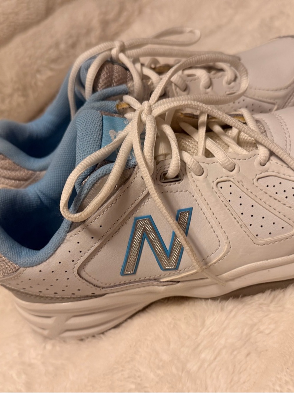 New Balance 409 Women’s White Sneakers with Light Blue Accents